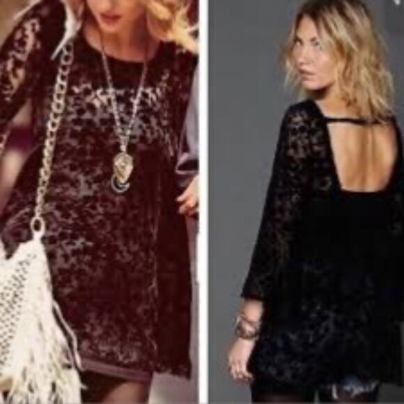 Gypsy Junkies x Free People Black Boho Bell Sleeve Strappy Back Mini Dress Tunic - Picture 10 of 11